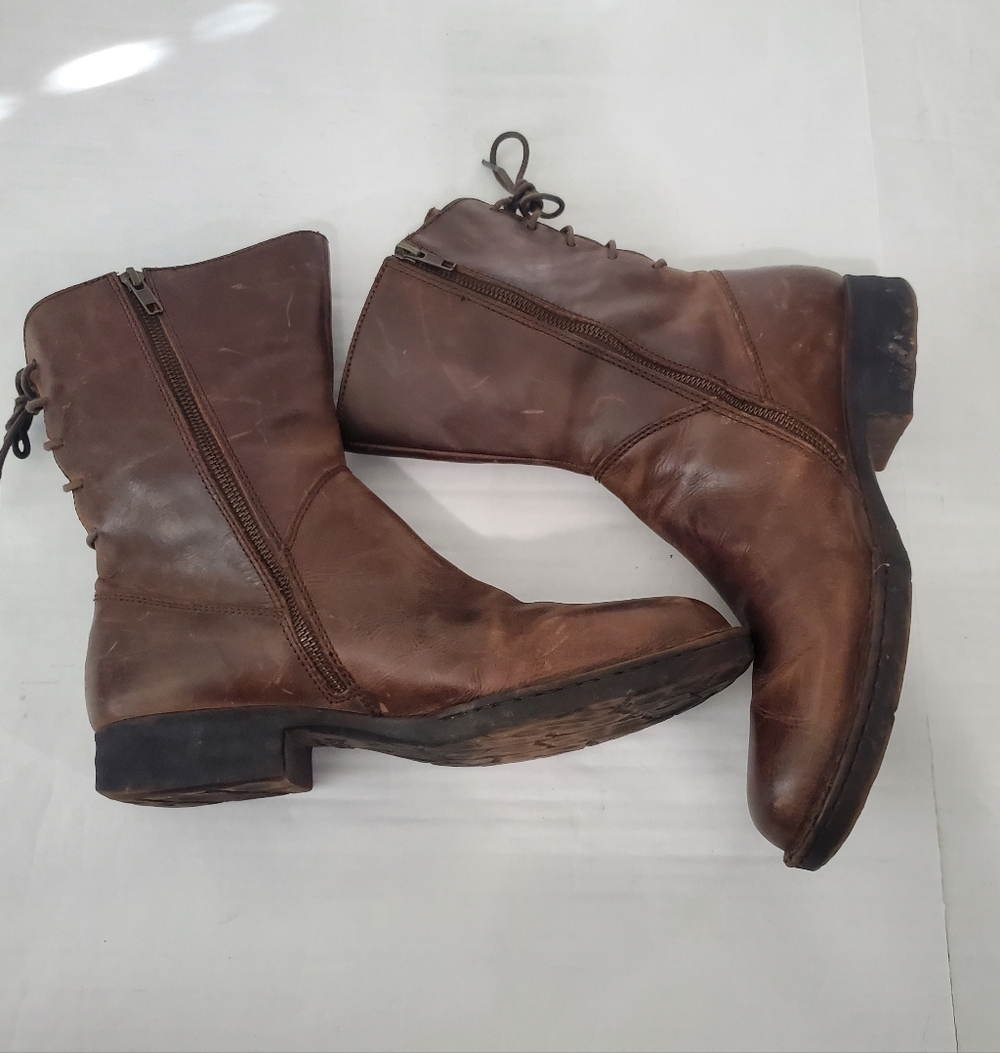 Born Womens Distressed Brown Leather Mid Calf Lace up Back Detail Size 11 Boots - Picture 6 of 13